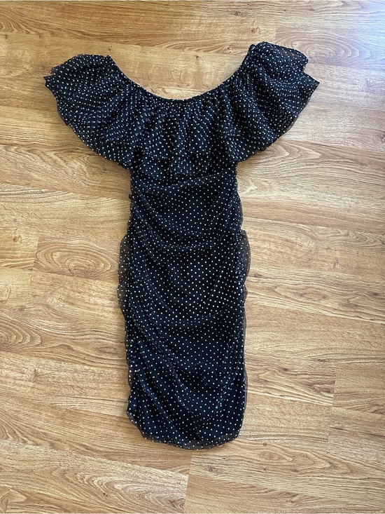 Maje Dresses & Skirts - Maje Black White Polka Dot Off Shoulder Dress Size 1 Ravane